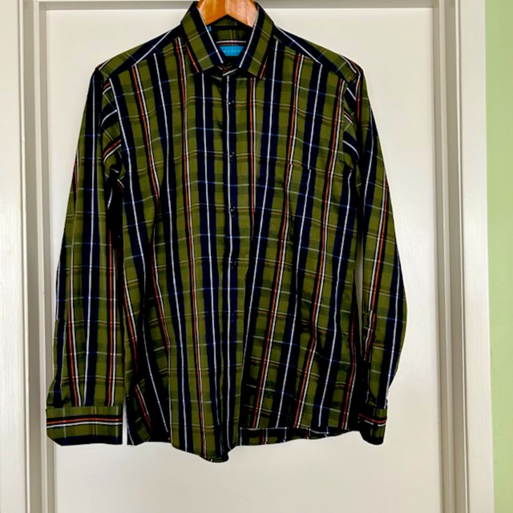 Button down green checkered long sleeve shirt
